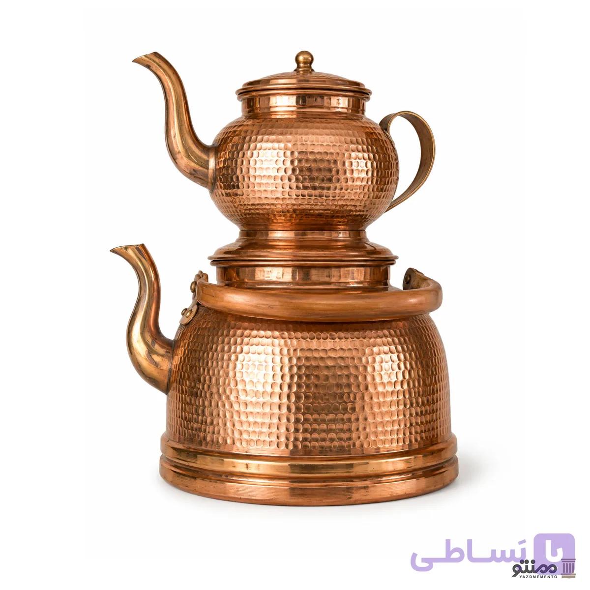 ست کتری و قوری مسی چکش کاری شده — تصویر 1