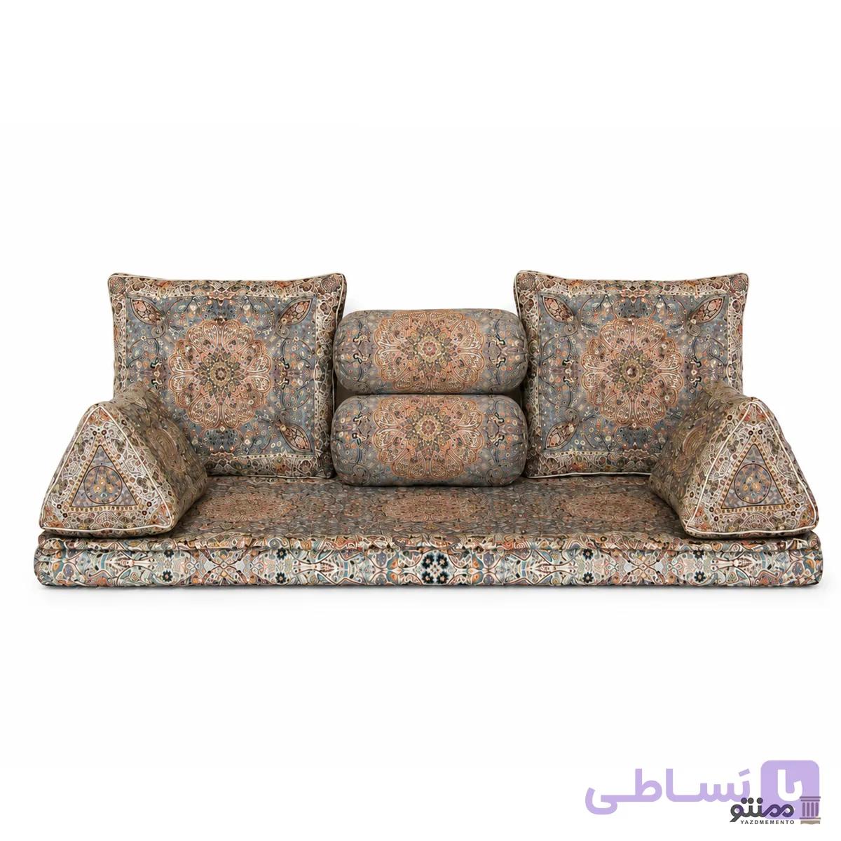 پشتی سنتی شاه نشین ترمه طرح افشار – ست 7 تکه طوسی — تصویر 1