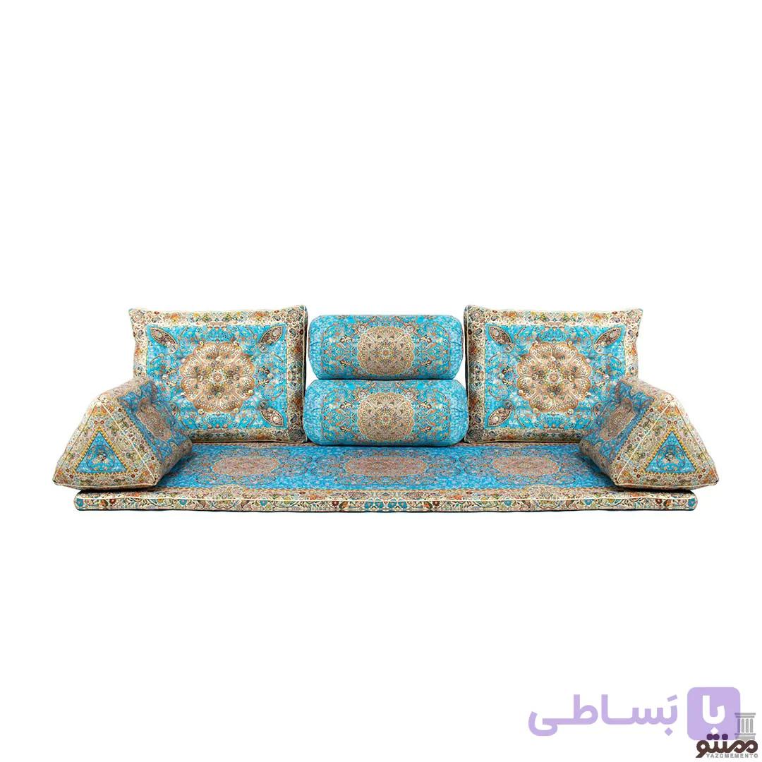 پشتی سنتی شاه نشین ترمه طرح افشار – ست 7 تکه آبی — تصویر 1