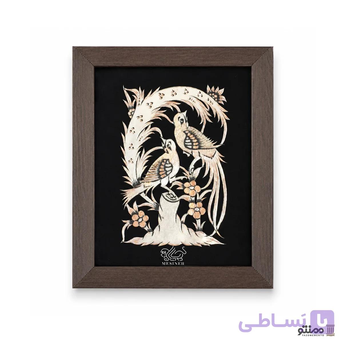 تابلو قلمزنی مشبک دیوار کوب طرح گل و مرغ 30*25 کد 3