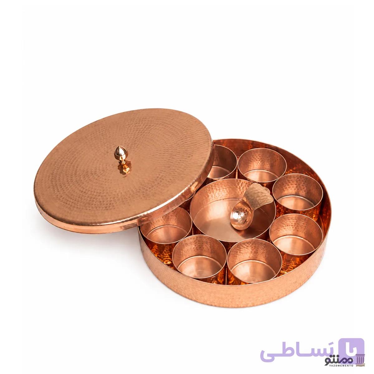 جا ادویه دست ساز مسی مدل کمند 8 تکه — تصویر 1