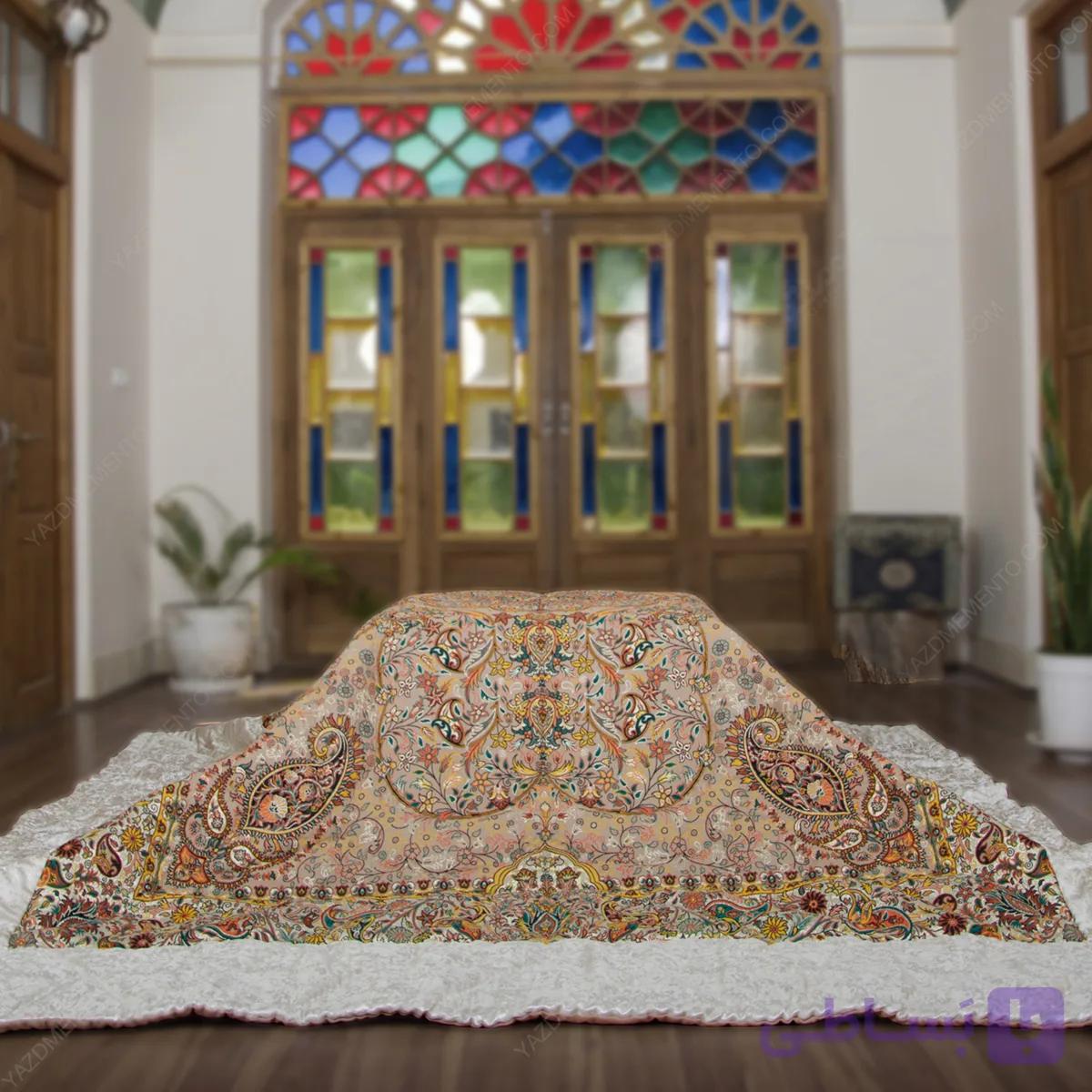 لحاف کرسی دست دوز افشار کرم با پنبه درجه یک سایز 4.4