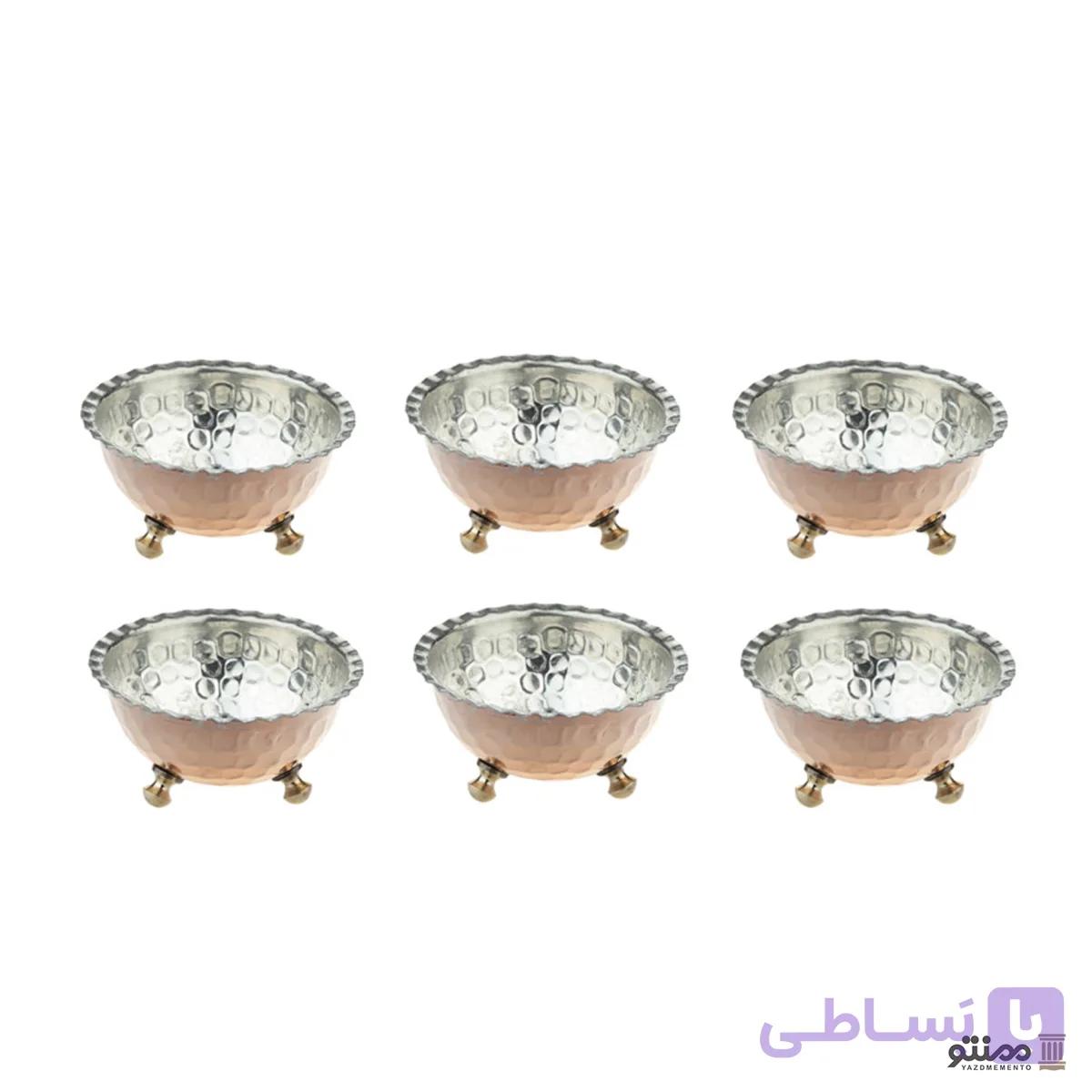 کاسه پیاله پایه دار مسی طرح کنگره مجموعه 6 عددی — تصویر 1
