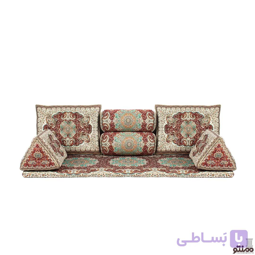 پشتی سنتی شاه نشین ترمه طرح بختیاری – ست 7 تکه زرشکی — تصویر 1