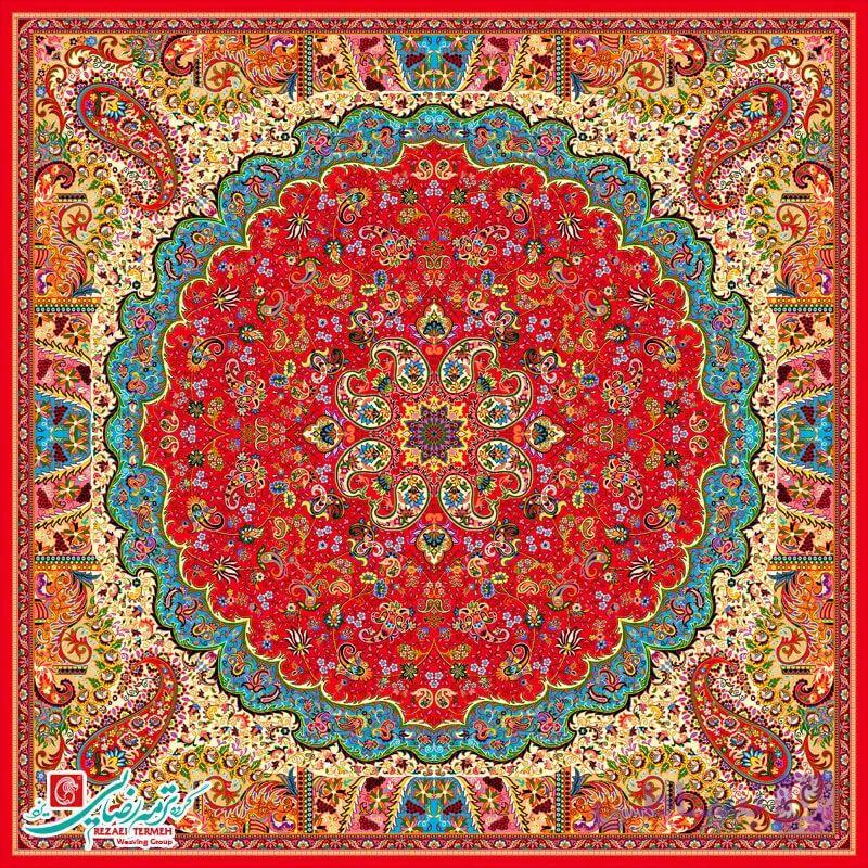 رومیزی ترمه مربع طرح میترا رنگ قرمز — تصویر 1