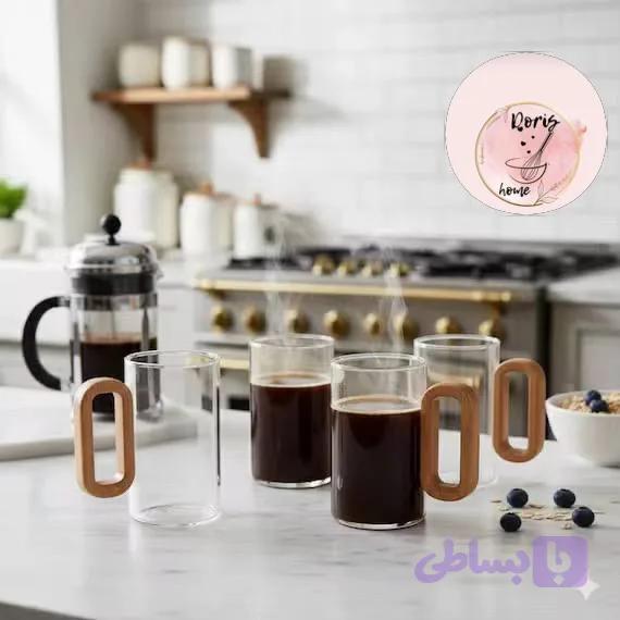 لیوان شیشه ایی دسته چوبی تک عددی