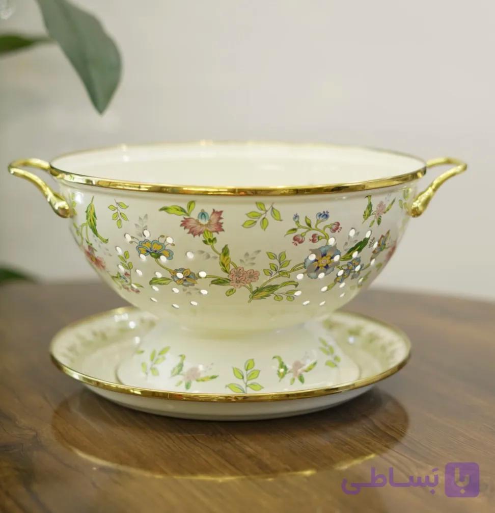 آبکش لعابی پایه دار و زیره — تصویر 1