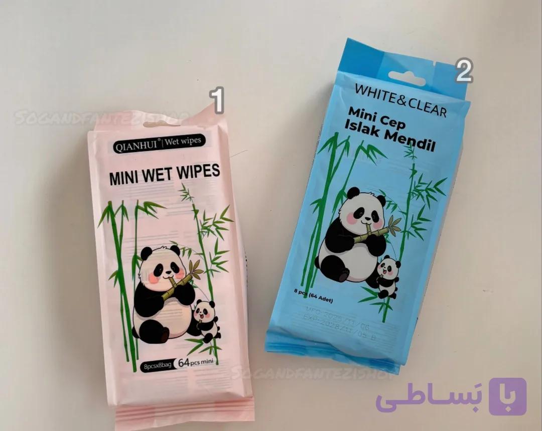 دستمال مرطوب مینی مسافرتی طرح پاندا-بسته اقتصادی 8 تایی