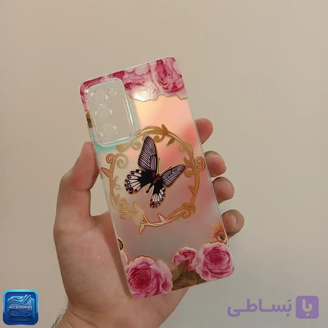 قاب گوشی هولوگرامی طرح گل و پروانه فانتزی محافظ لنزدار مدل سامسونگ Galaxy S20 FE-4G/ S20 FE-5G/ S20 FE 2022