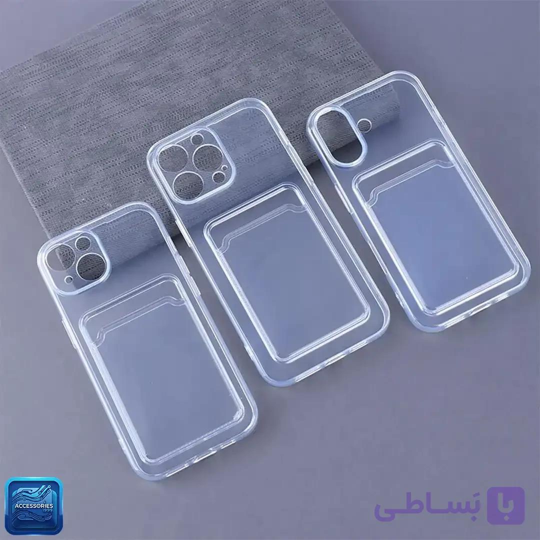 قاب گوشی شفاف جاکارتی دار محافظ لنزدار مدل آیفون 15 و 13ProMax — تصویر 1