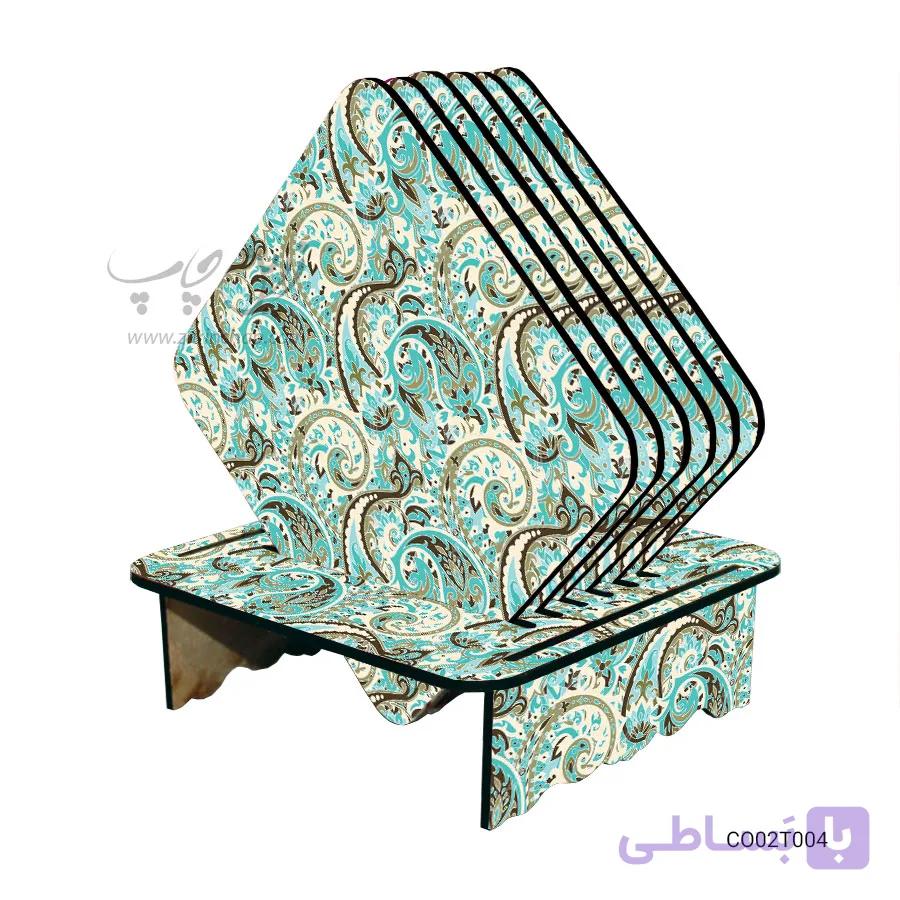 ست زیر لیوانی همراه با پایه طرح کاشی کاری کد CO02T004