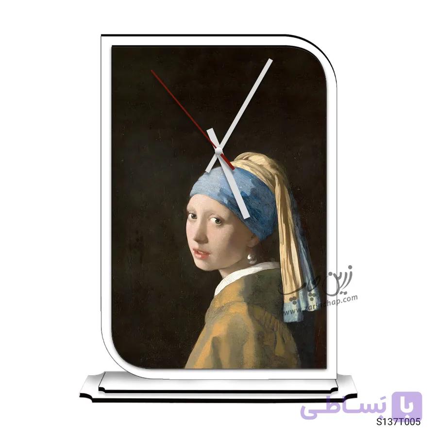 ساعت رومیزی طرح نقاشی دختری با گشواره مروارید S137T005