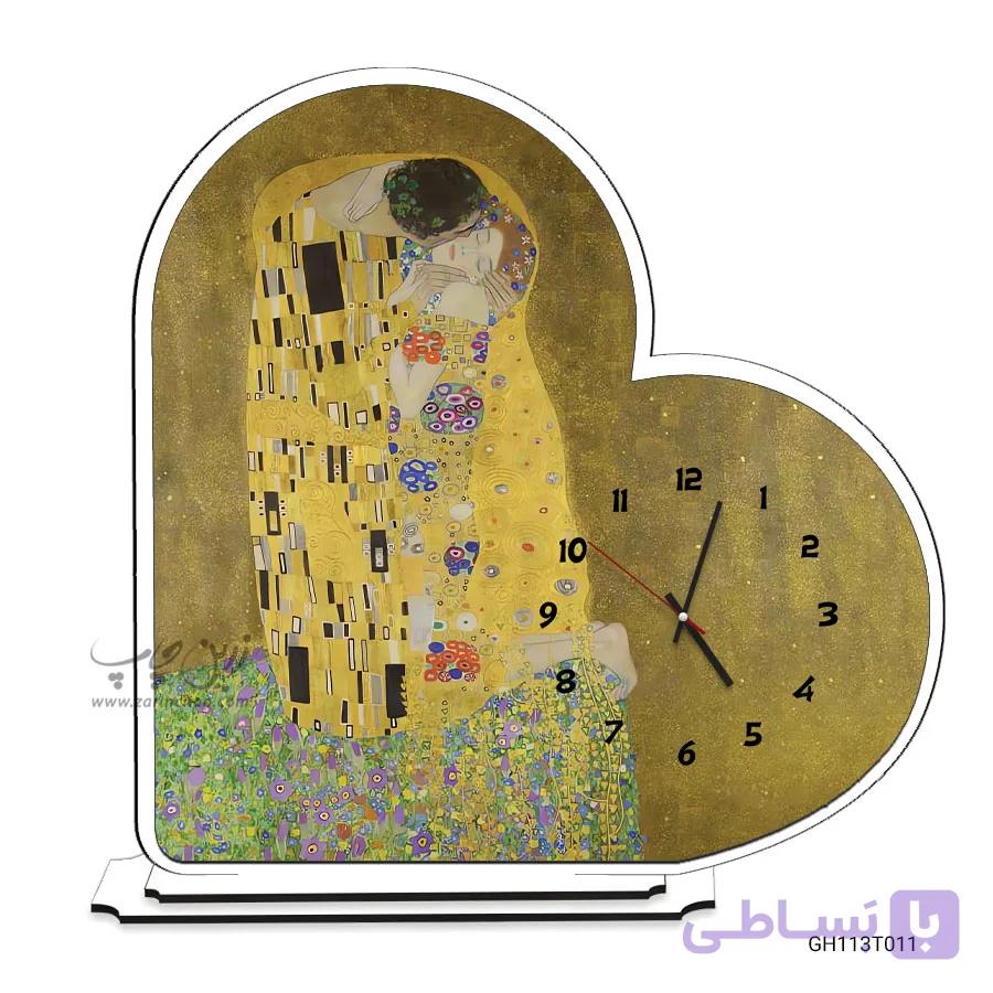 قاب ساعت رومیزی قلبی طرح نقاشی بوسه GH113T011 — تصویر 1