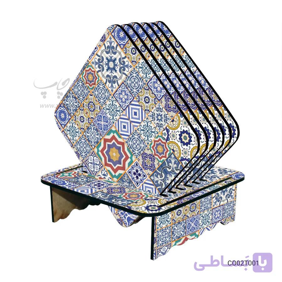 ست زیر لیوانی همراه با پایه طرح کاشی کاری کد CO02T001