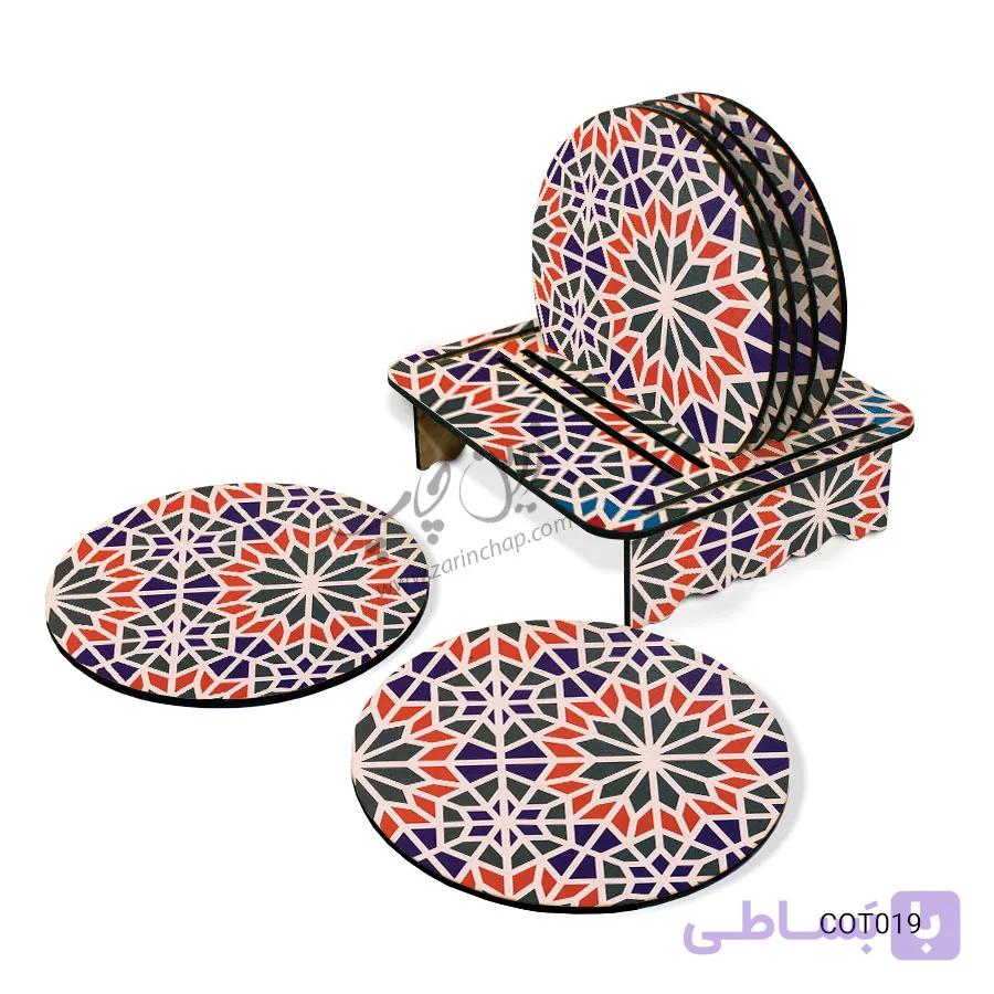 ست زیر لیوانی همراه با پایه طرح کاشی کاری کد COT019