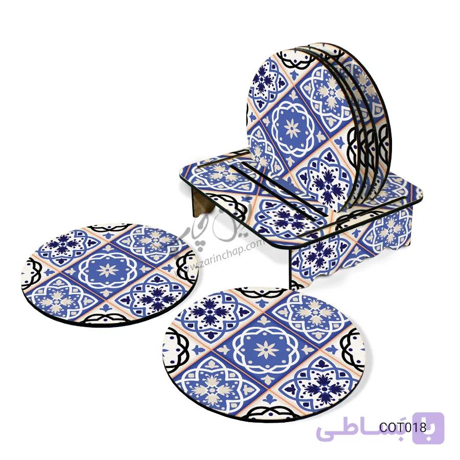 ست زیر لیوانی همراه با پایه طرح کاشی کاری کد COT018