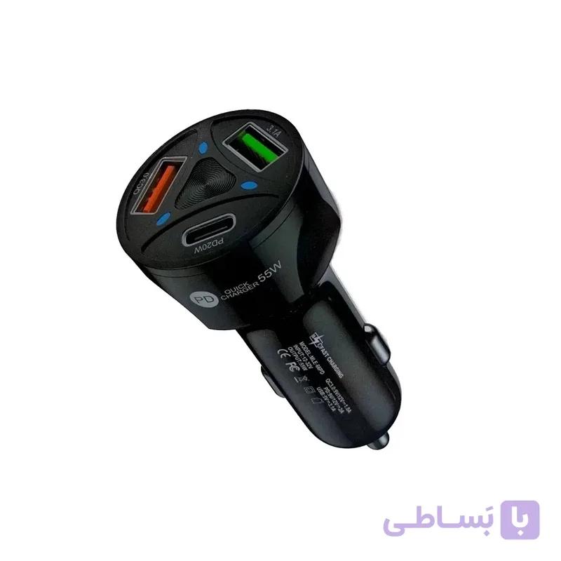 شارژر فندکی 55 وات سه پورت مدل MLE-003 به همراه کابل USB-C
