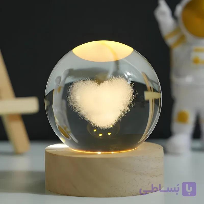 چراغ رومیزی کریستالی سه بعدی طرح قلب / کابل USB اتصال به لپ‌تاپ و پاوربانک