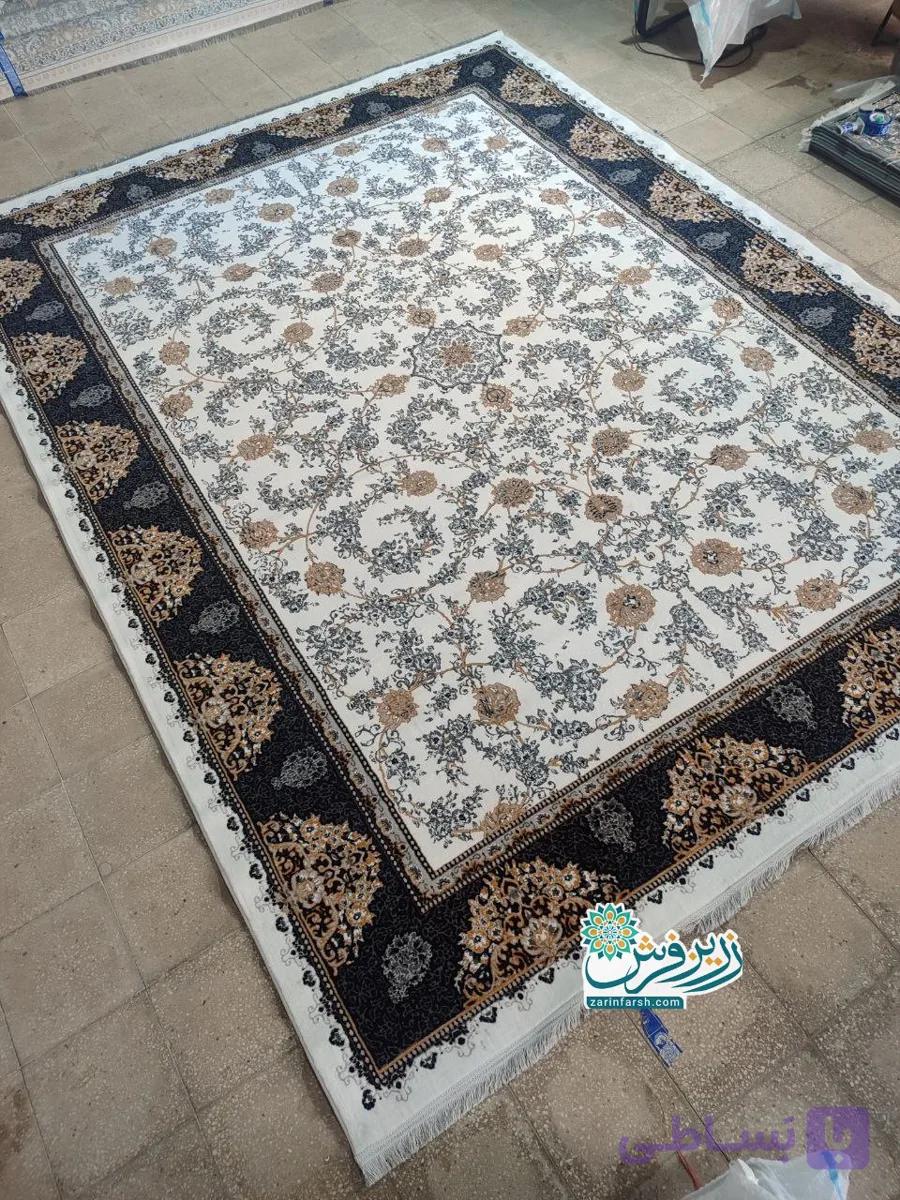 فرش ماشینی 500 شانه طرح نگار رنگ کرم — تصویر 1