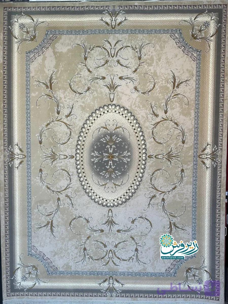 فرش ماشینی 1200 شانه طرح کد 1410 رنگ صدفی — تصویر 1