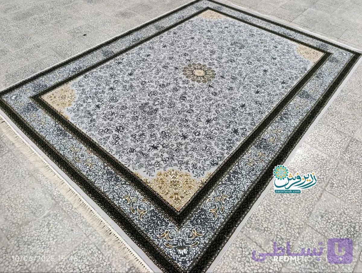 فرش ماشینی 500 شانه طرح پناه رنگ نقره ای — تصویر 1