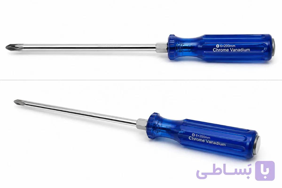 پیچگوشتی چهارسو چکش خور سایز6×200 میلی‌متر کروم وانادیوم | دسته پلاستیکی