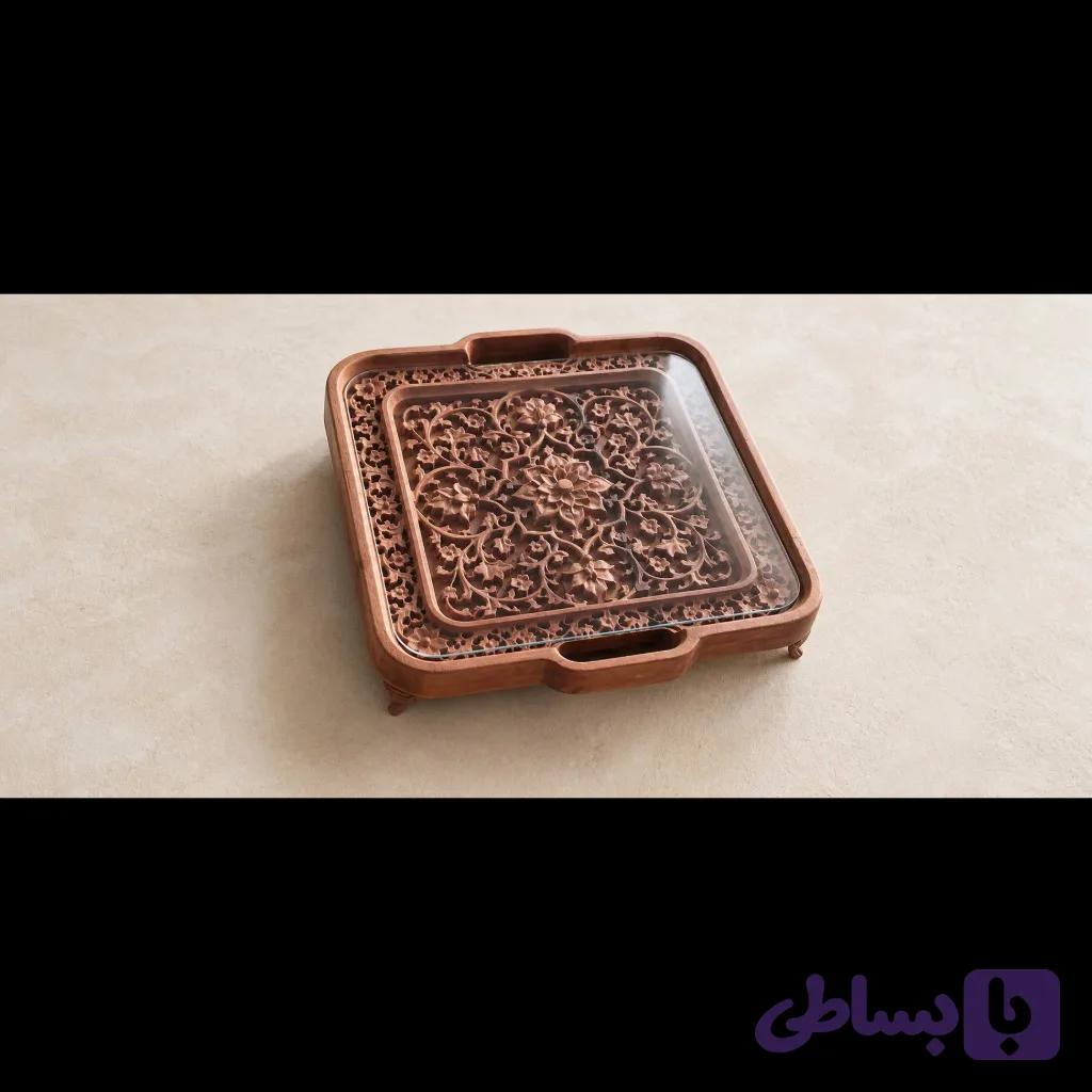 سینی چوبی منبت (کد 3S14E) — تصویر 1