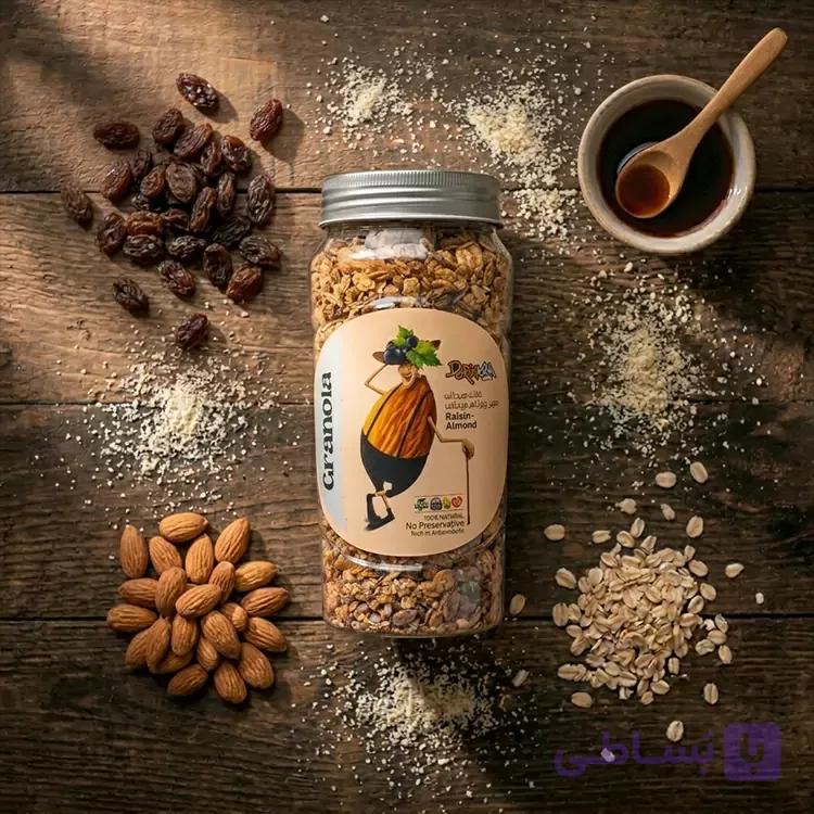 غلات صبحانه رژیمی (گرانولا) بادام درختی و مویز درین کام - الوعطار