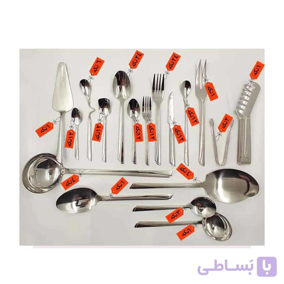 سرویس قاشق چنگال 24 نفره 144تکه یونیک آهنربانگیر مدل ناخونی نقره ای