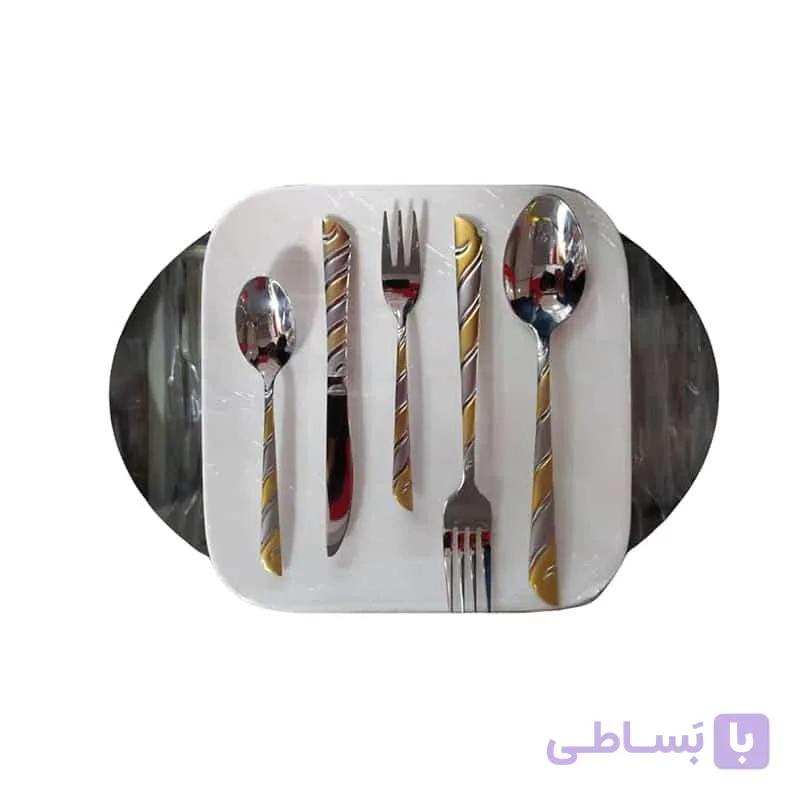 سرویس قاشق چنگال 24 نفره 120 تکه یونیک ناخونی نیمه طلایی آهنربانگیر رنگ ثابت