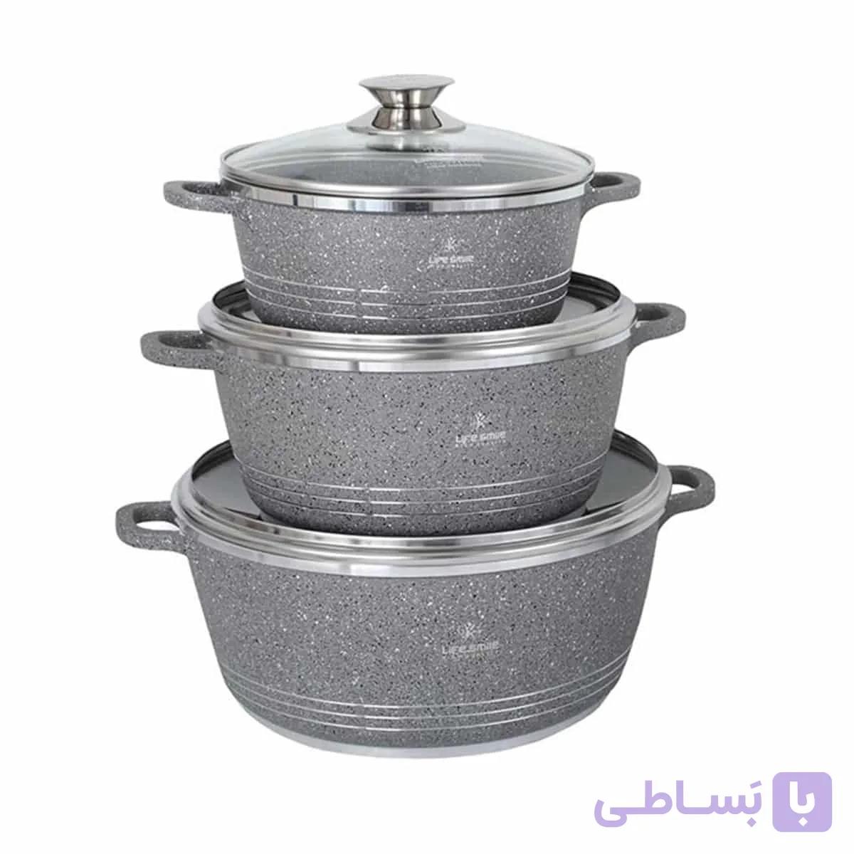 سرویس قابلمه 6 پارچه لایف اسمایل مدل lifep7-3 گرانیتی سایز 32 تا 40 — تصویر 1