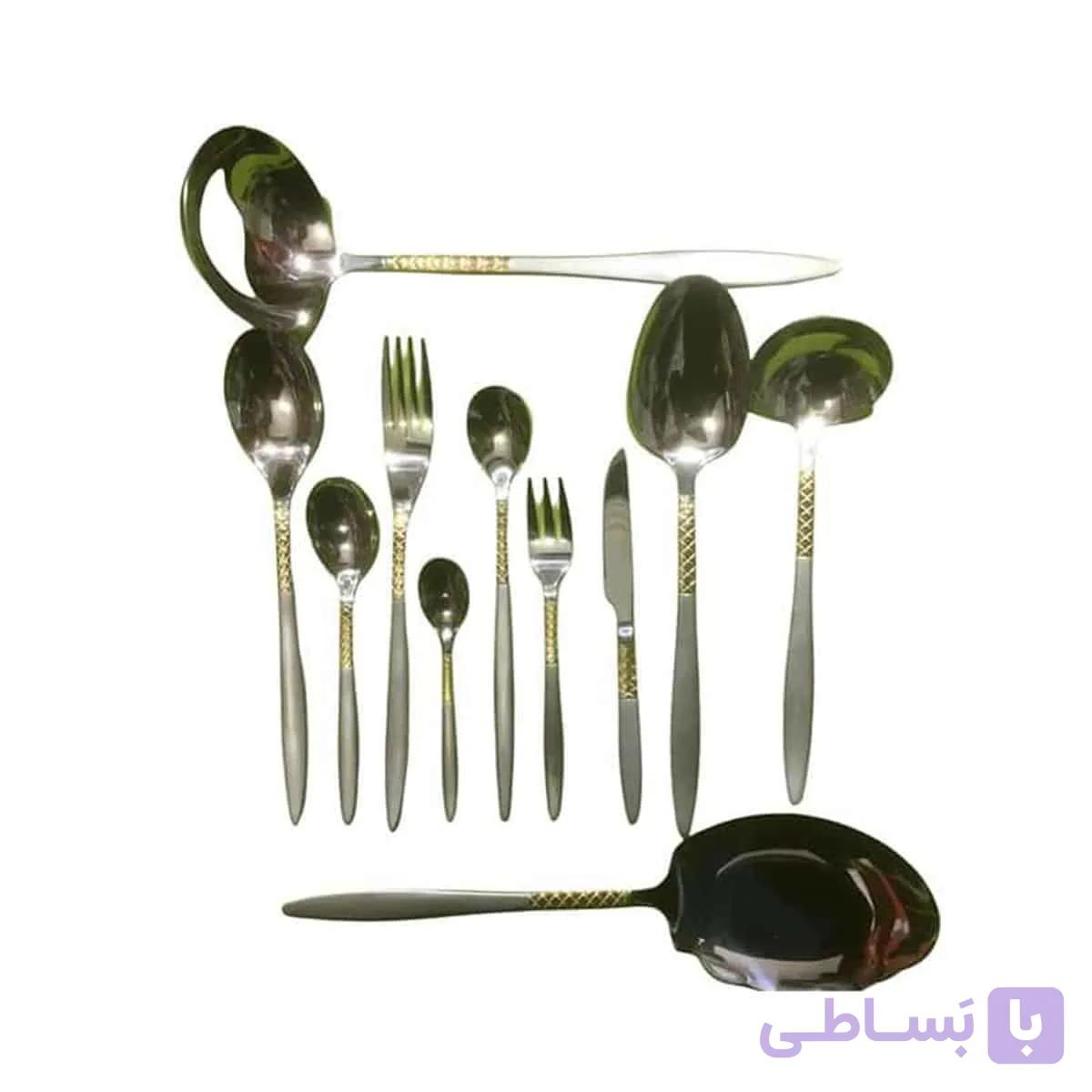 سرویس قاشق چنگال 24 نفره 120 پارچه یونیک زنبوری نیمه طلایی اصل آهنربانگیر — تصویر 1