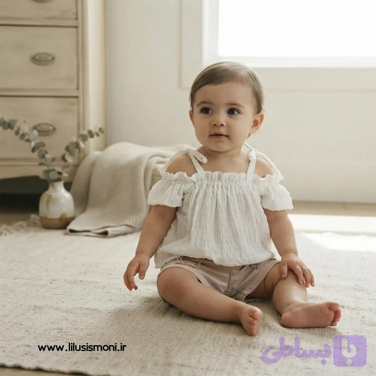 ست کراپ و شلوارک کودک دخترانه پفکی — تصویر 1