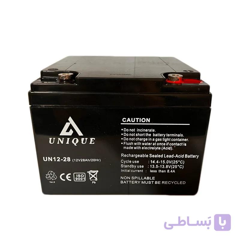 باتری UPS با ولتاژ 12 ولت و شدت جریان 28 آمپرساعت یونیک مدل 12v28ah — تصویر 1