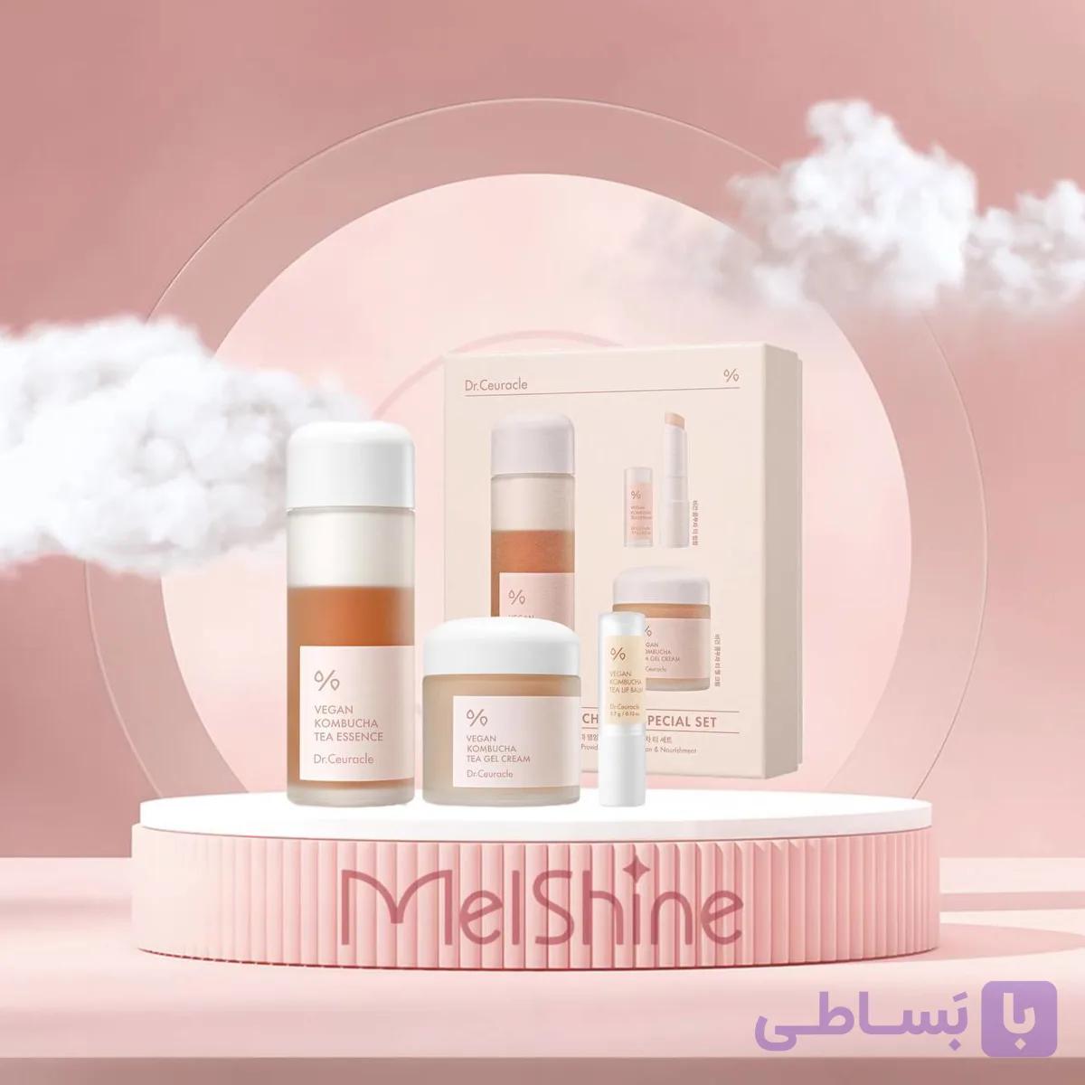 پک سه‌ تایی کامبوچا دکتر سراکل اسنس و مرطوب‌کننده و بالم لب Dr.Ceuracle Vegan Kombucha Tea Special Set Vegan Kombucha Tea Essence + Vegan Kombucha Tea Gel Cream + Vegan Kombucha Tea Lip Balm — تصویر 1