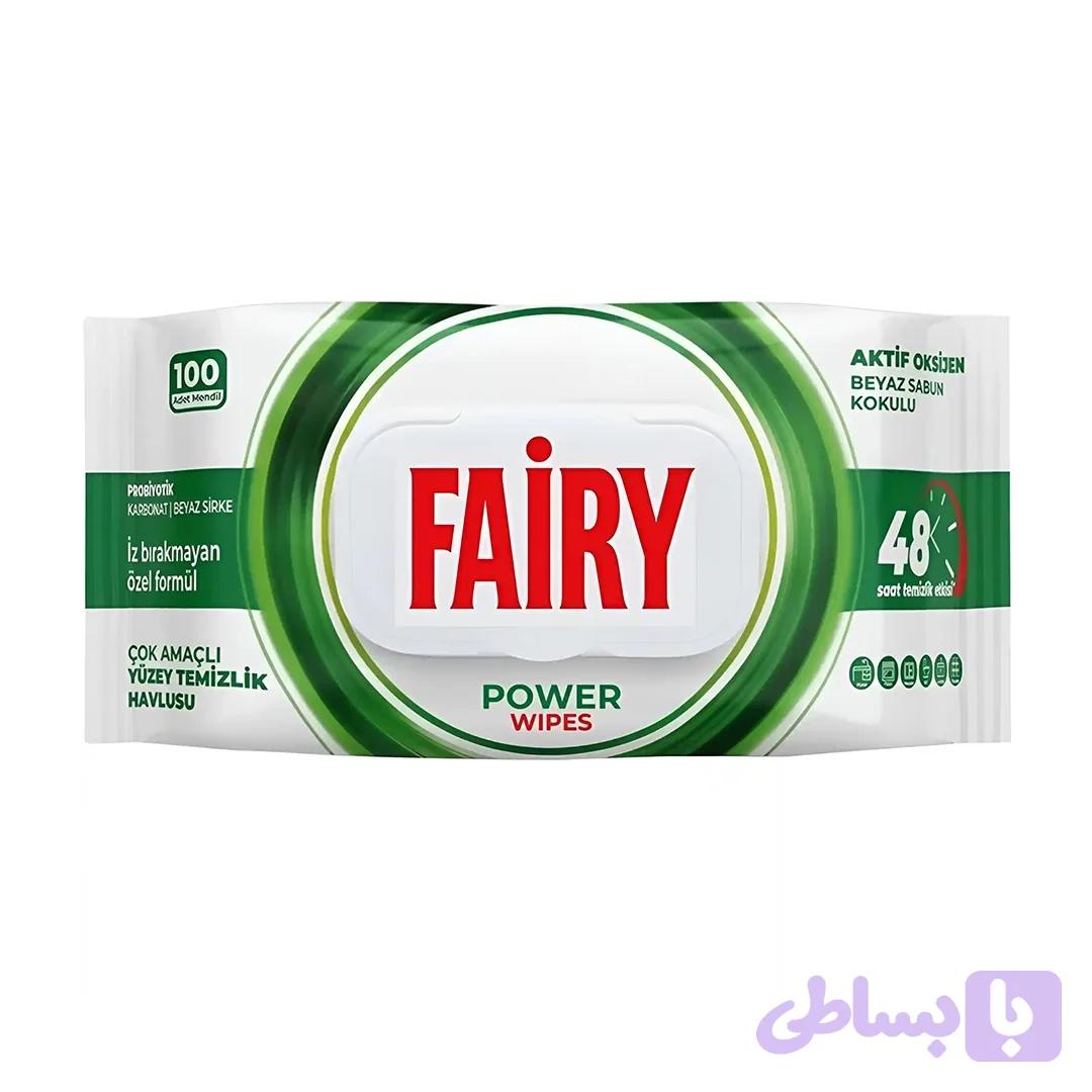 دستمال مرطوب چندمنظوره تمیزکننده سطوح فیری (Power Wipes) رایحه لیمویی ۱۰۰ برگ