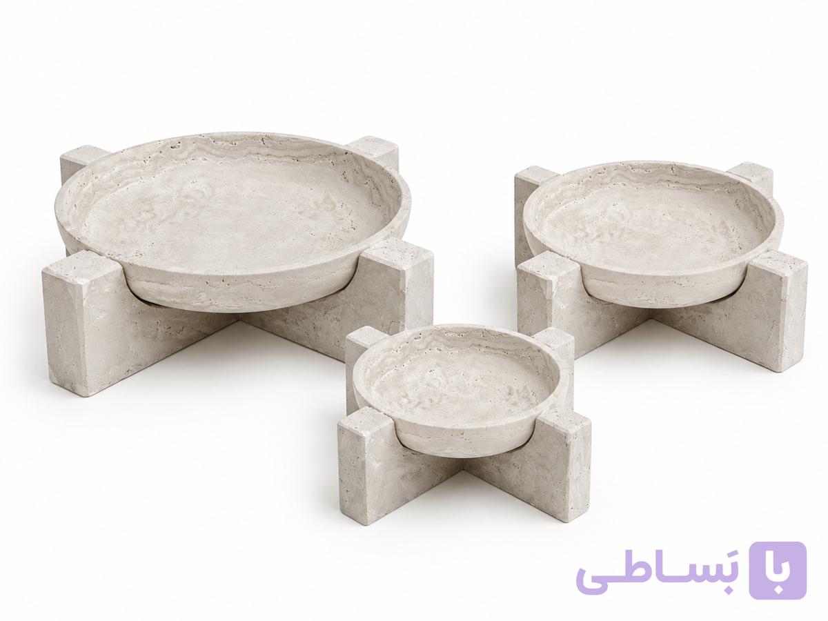 ست کاسه پایه‌دار سنگ تراورتن دکوراتیو