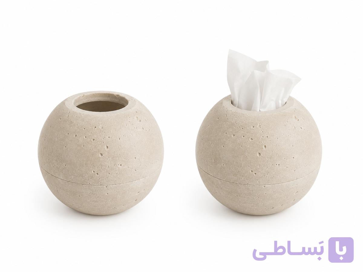 جا دستمال کاغذی سنگ تراورتن دکوراتیو مدل کروی