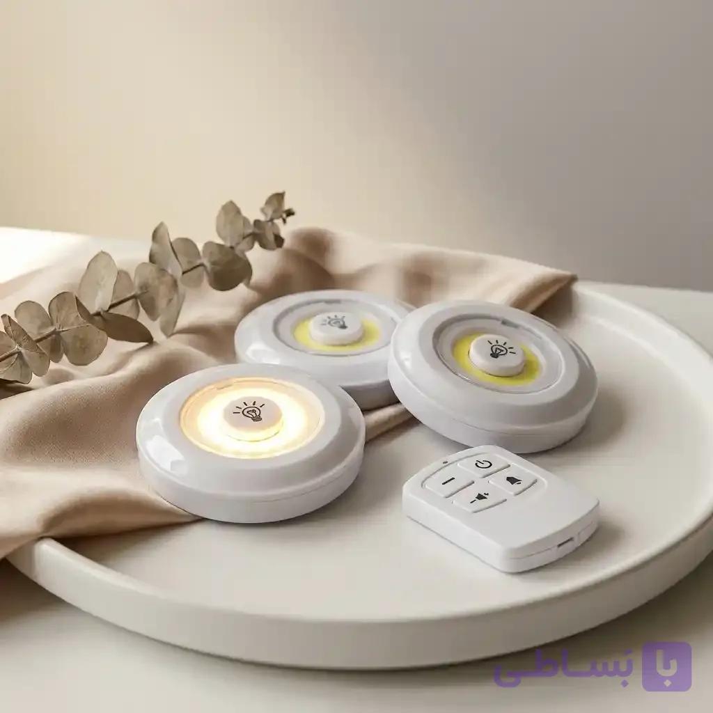 چراغ زیر کابینتی ریموت دار اورجینال مدل 3in1 مجموعه 3 عددی نور مهتابی ال ای دی بدون سیم کشی