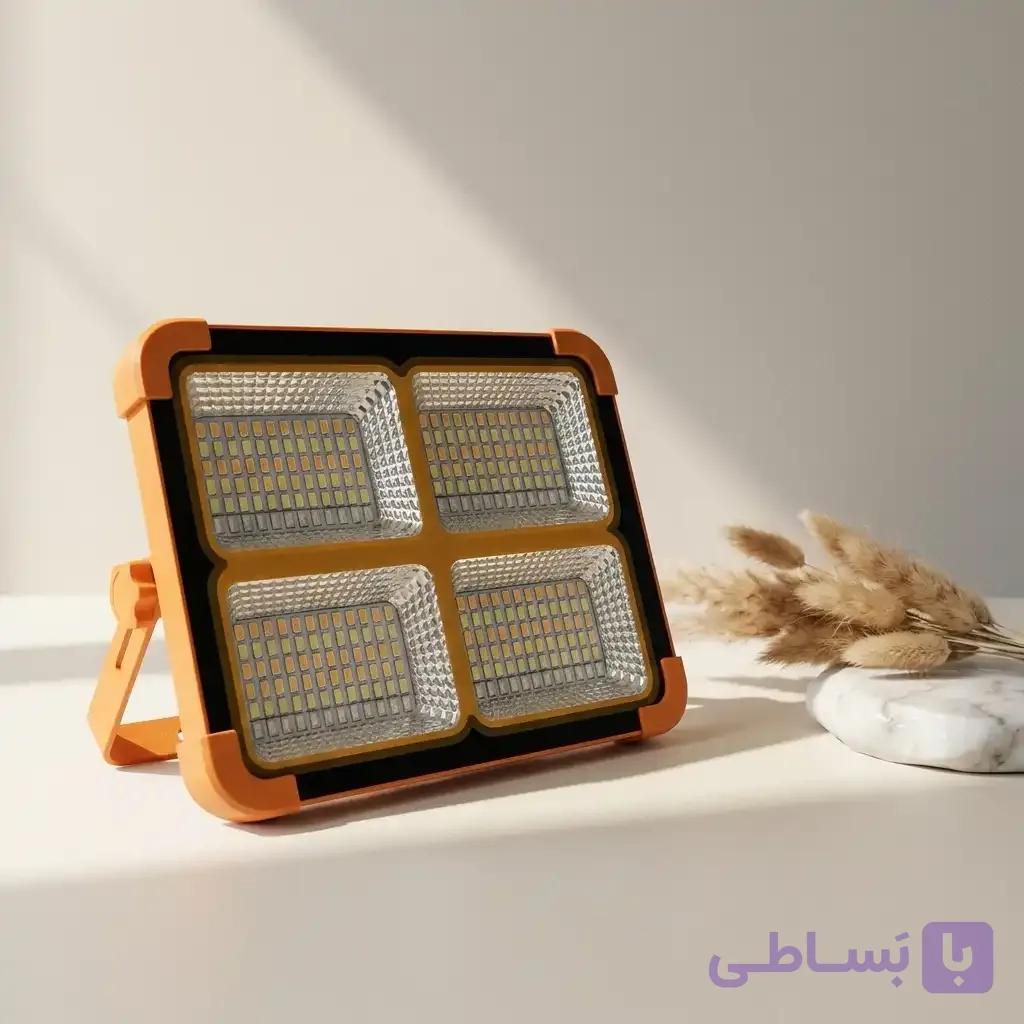 پروژکتور خورشیدی چهارخانه مدل شارژی قدرتمند باتری 12000 میلی آمپر ساعت نورپردازی چند حالته