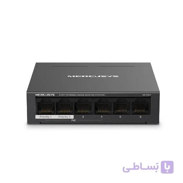 سوئیچ شبکه مرکوسیس مدل MS106LP شش پورت 10/100Mbps با ۴ پورت PoE+
