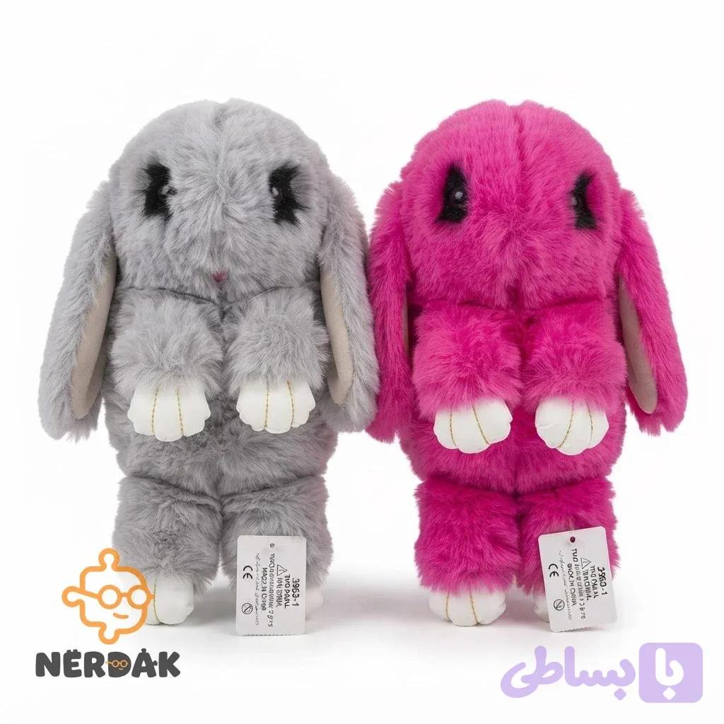 عروسک پولیشی خرگوش گوش‌دراز ۳۵ سانتی‌متری – مجموعه دو عددی (طوسی و صورتی) کد 68968 — تصویر 1