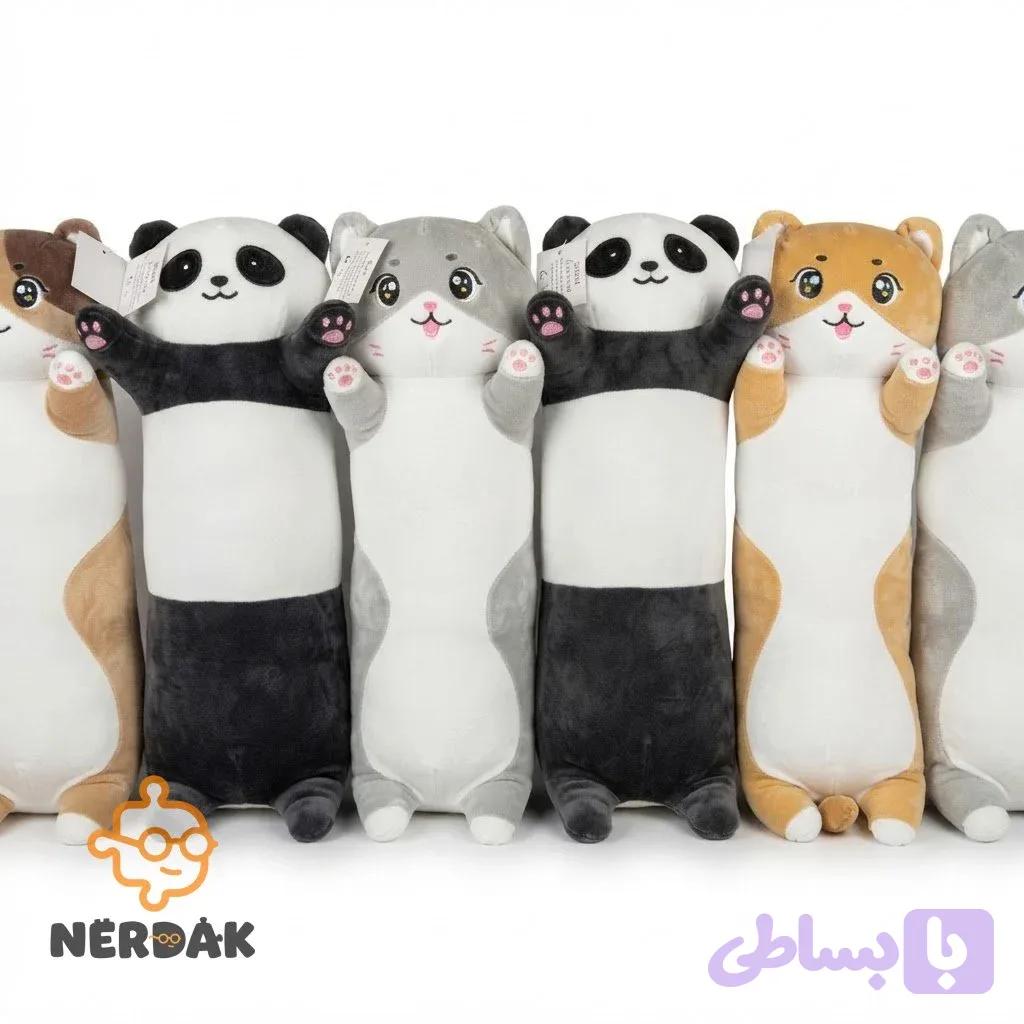 عروسک پولیشی بالشی حیوانات خوابیده گربه و پاندا سایز ۳۵ سانتی‌متری کد 47919 — تصویر 1
