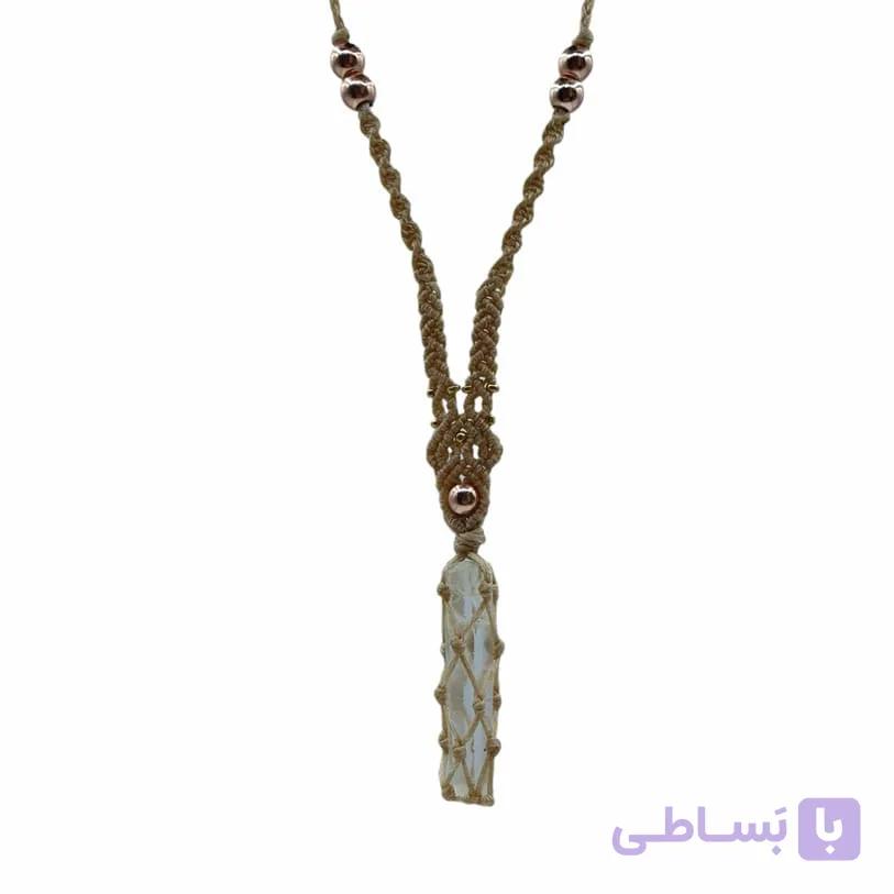 آویز دستساز مکرومه سنگ کریستال کوارتز برزیل — تصویر 1