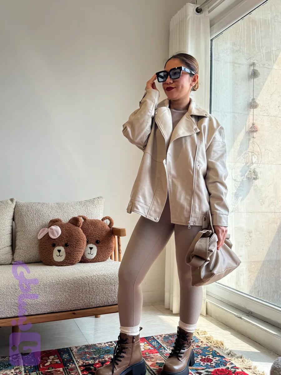کت زنانه چرم مدل زیپ دار