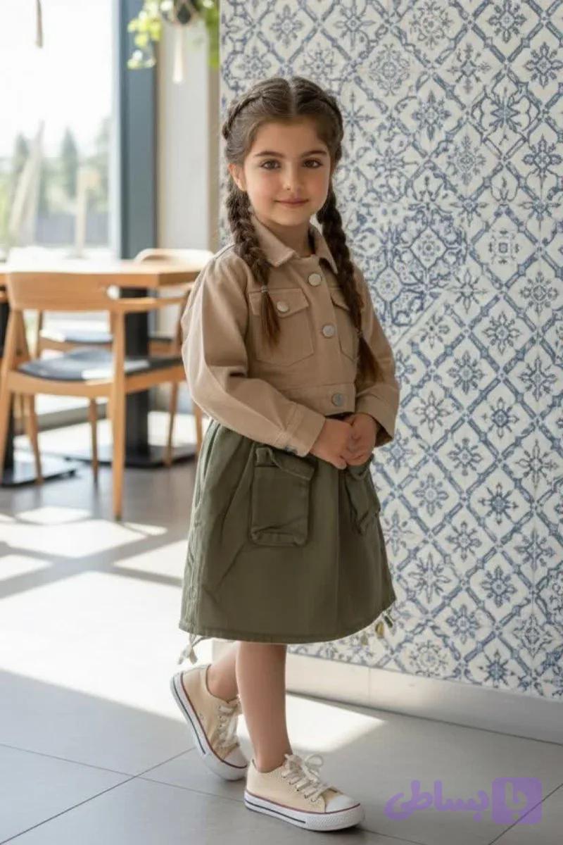 ست دخترانه کت و سارافون کتان مجلسی بچگانه مدل مهتا