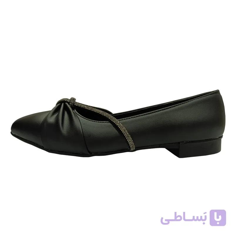 کفش تخت زنانه مدل نگینی پاپیونی چرمی