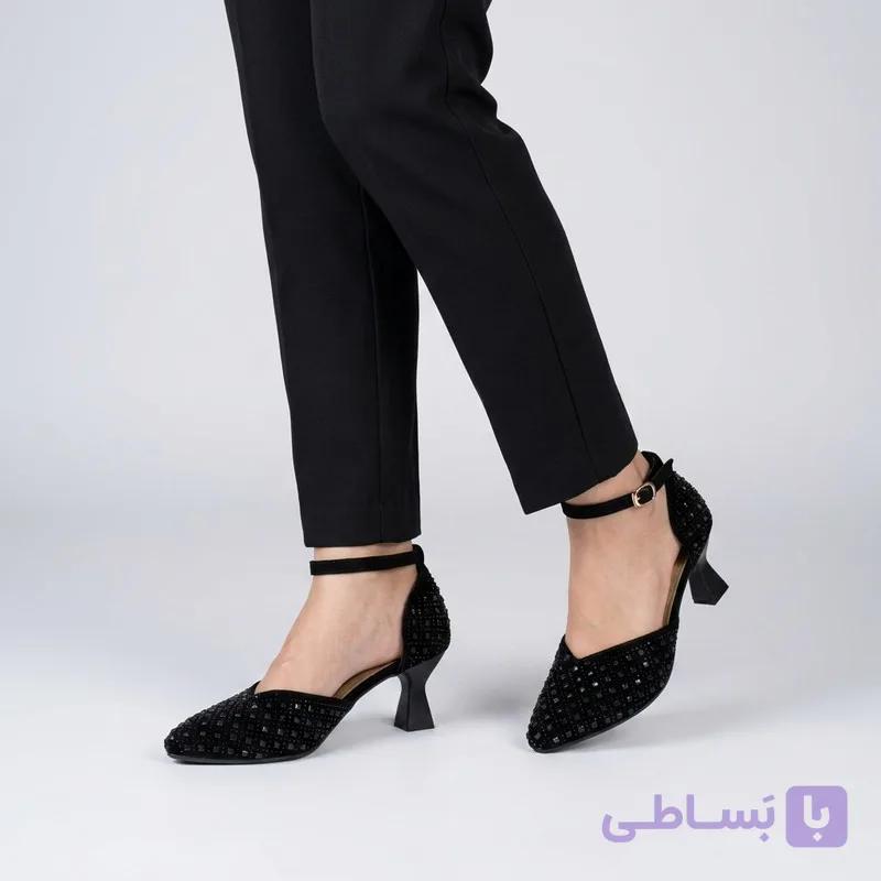 کفش پاشنه بلند زنانه با بند مدل بغل باز نگینی