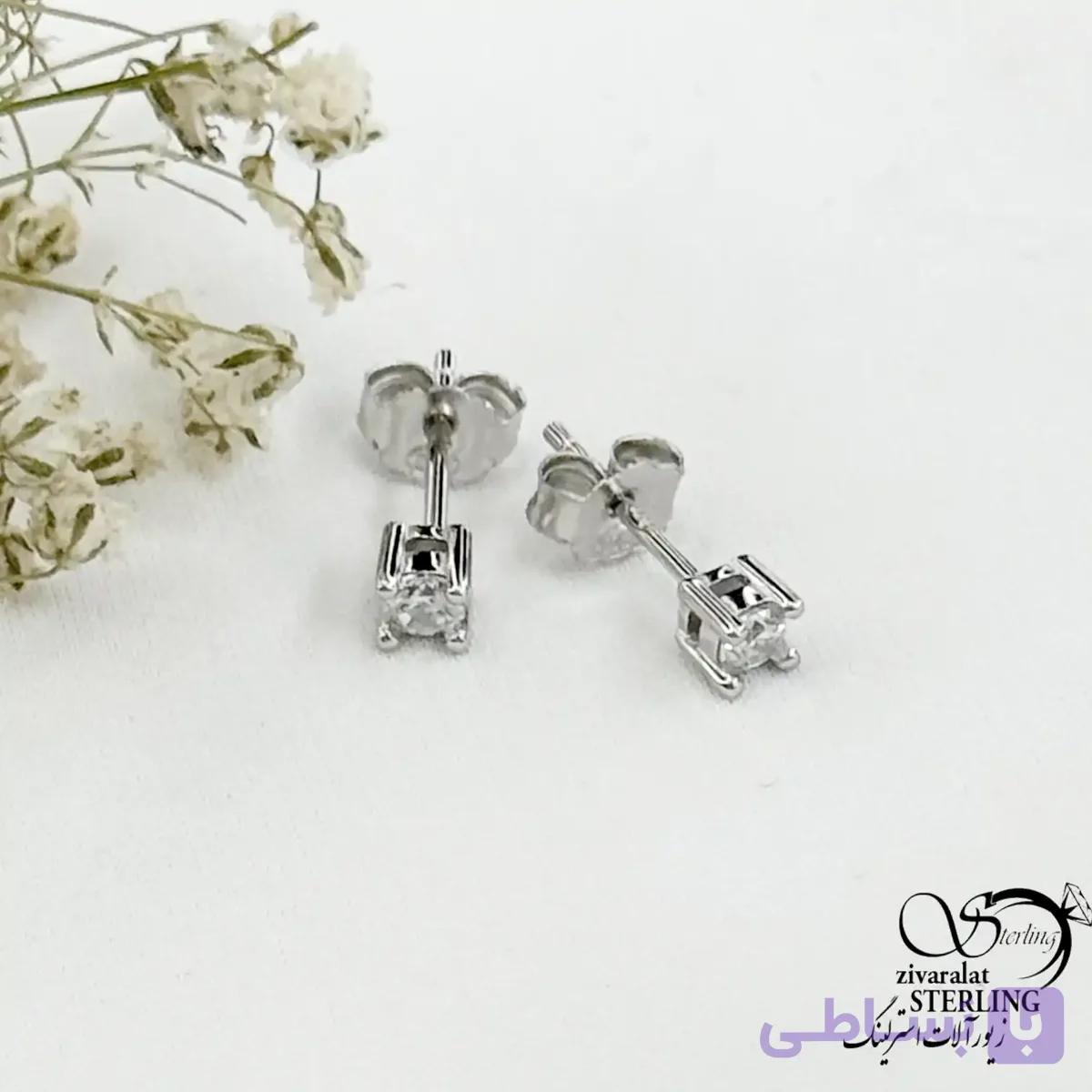 گوشواره نگین مربعی نقره کد 21233 — تصویر 1