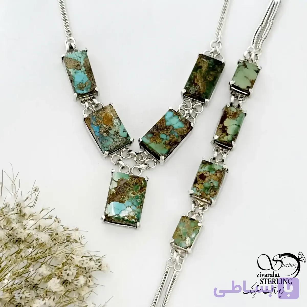 نیمست فیروزه طرح کلاسیک با نقره 925 عیار ایتالیا کد 21826